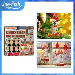 Jue-Fish 2024 6pcs Christmas Hanging Pendants Wooden Dog Ornament Jue-Fish 2024 6pcs Christmas Hanging Pendants Wooden Dog Ornament