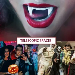 Jue Fish Halloween Cosplay Retractable Vampire Teeth Dentures Zombie Teeth